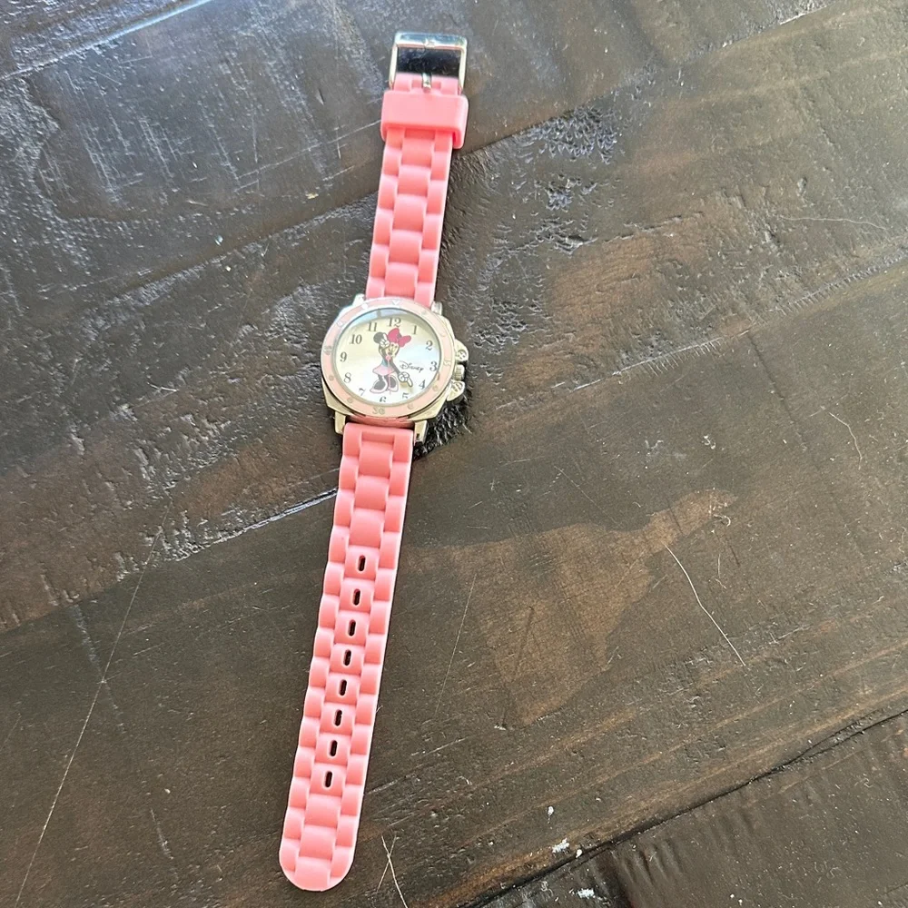 Disney Minnie Mouse Pink and Silver Silicone Strap Watch